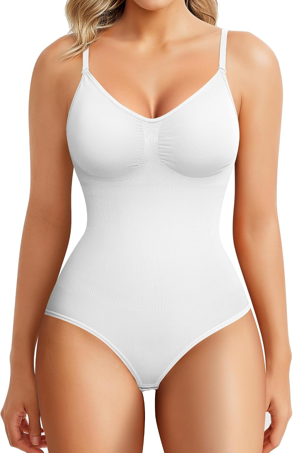 Womens' Seamless Sleeveless V-Neck Bodysuit Shapewear Tummy Control