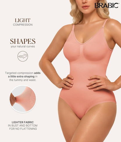 Womens' Seamless Sleeveless V-Neck Bodysuit Shapewear Tummy Control