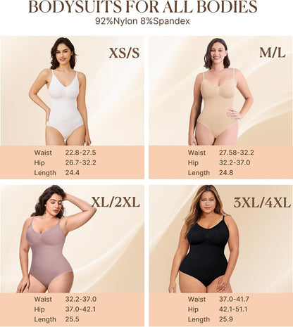 Womens' Seamless Sleeveless V-Neck Bodysuit Shapewear Tummy Control