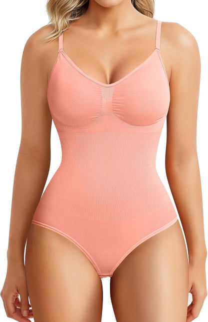 Womens' Seamless Sleeveless V-Neck Bodysuit Shapewear Tummy Control
