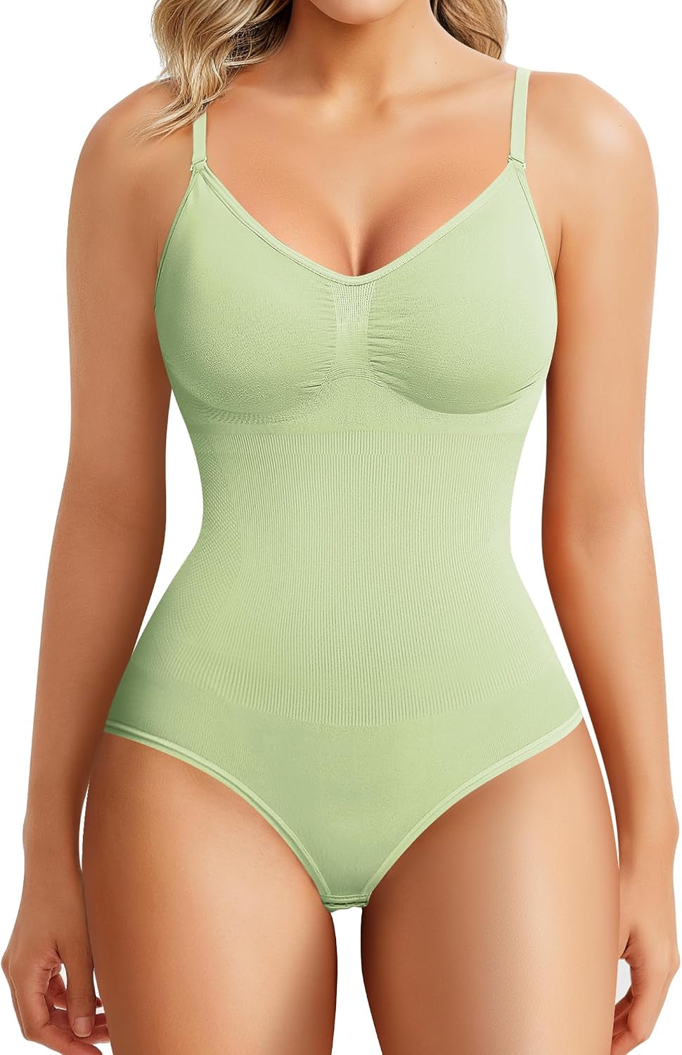 Womens' Seamless Sleeveless V-Neck Bodysuit Shapewear Tummy Control