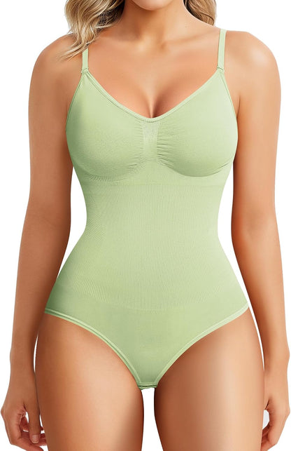 Womens' Seamless Sleeveless V-Neck Bodysuit Shapewear Tummy Control