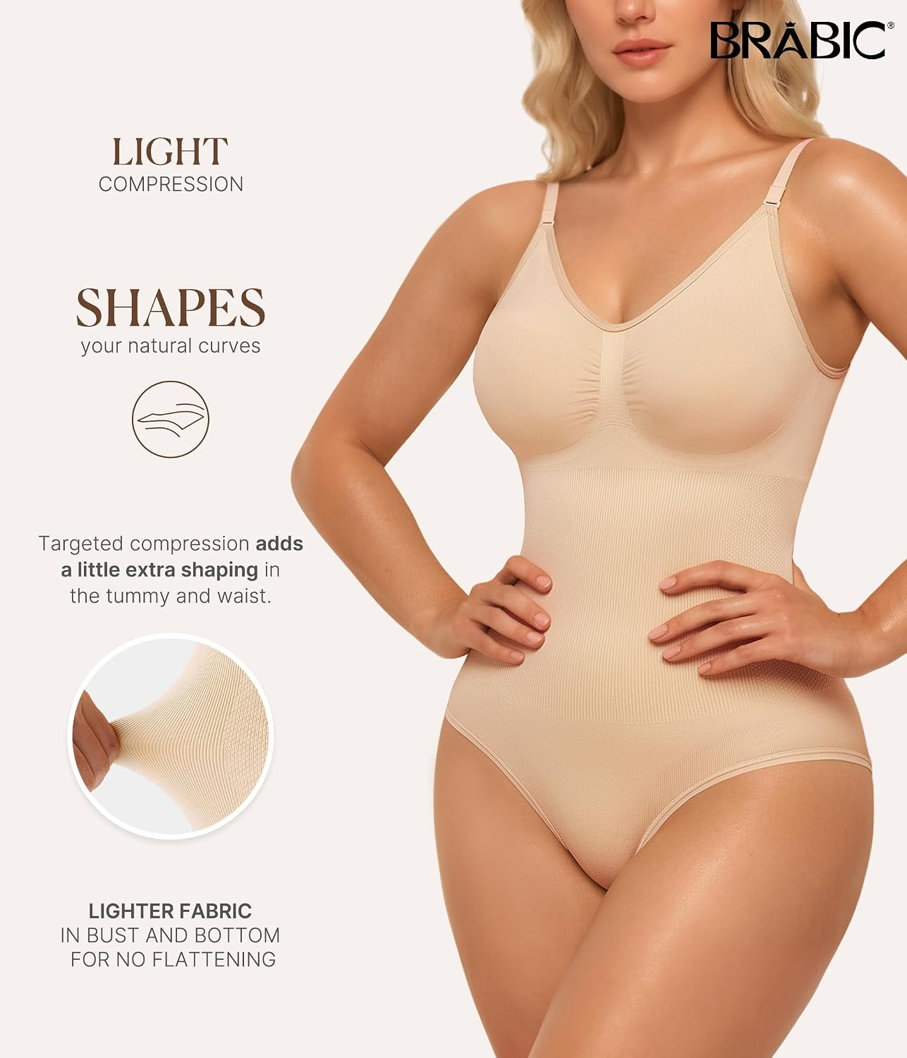 Womens' Seamless Sleeveless V-Neck Bodysuit Shapewear Tummy Control