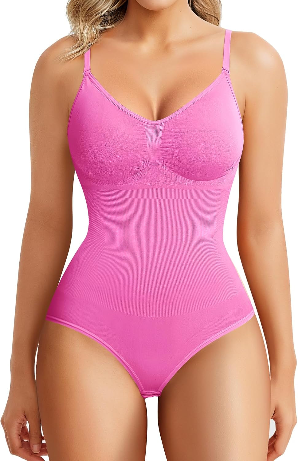 Womens' Seamless Sleeveless V-Neck Bodysuit Shapewear Tummy Control