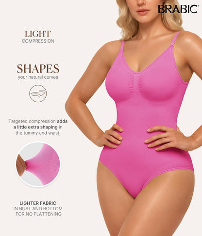 Womens' Seamless Sleeveless V-Neck Bodysuit Shapewear Tummy Control