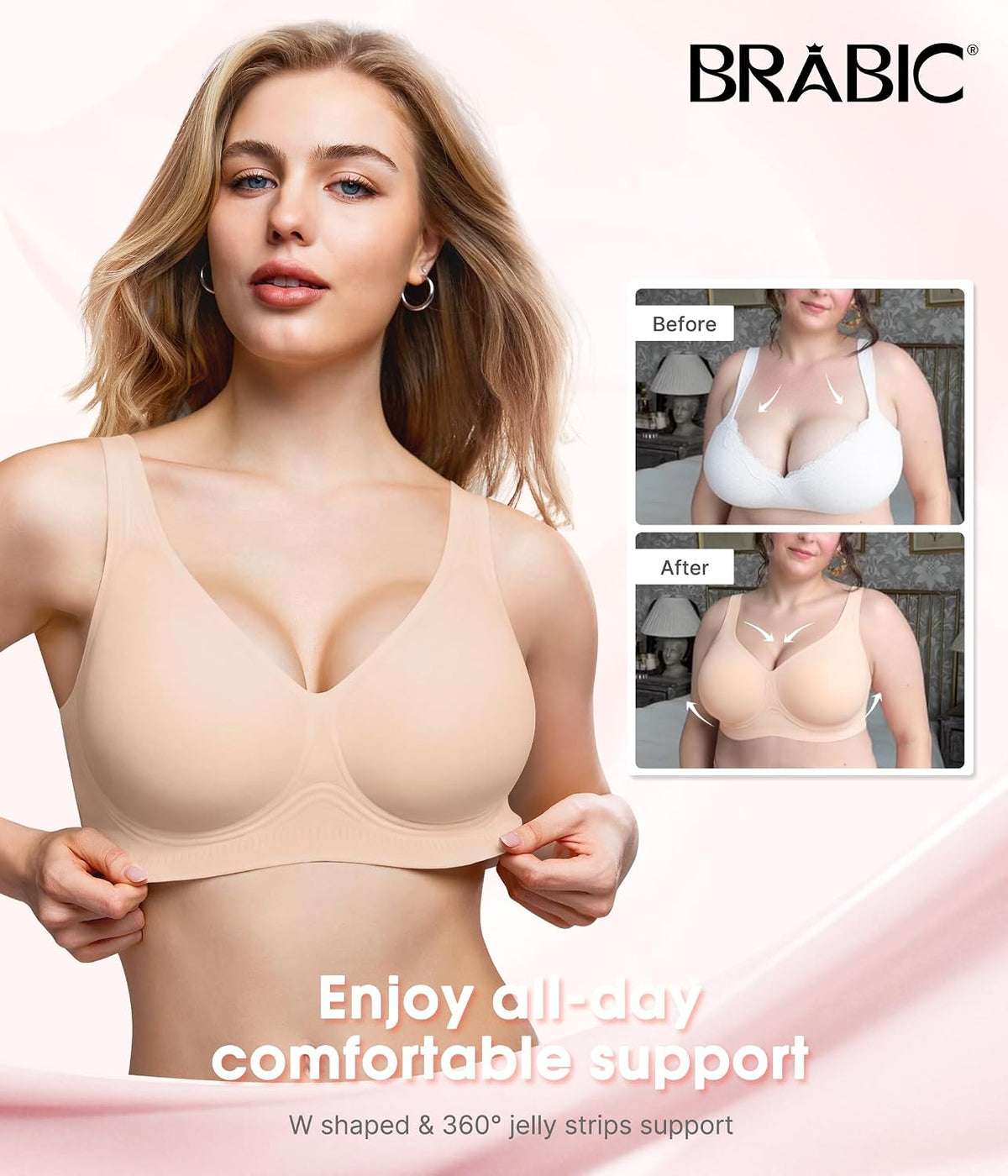 Jelly Bras for Women Wireless Push up Plunge Seamless T-Shirt Bras No Underwire Supportive Full Coverage Bralettes
