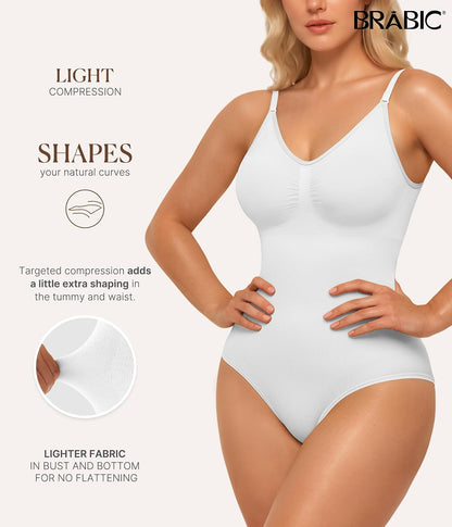 Womens' Seamless Sleeveless V-Neck Bodysuit Shapewear Tummy Control